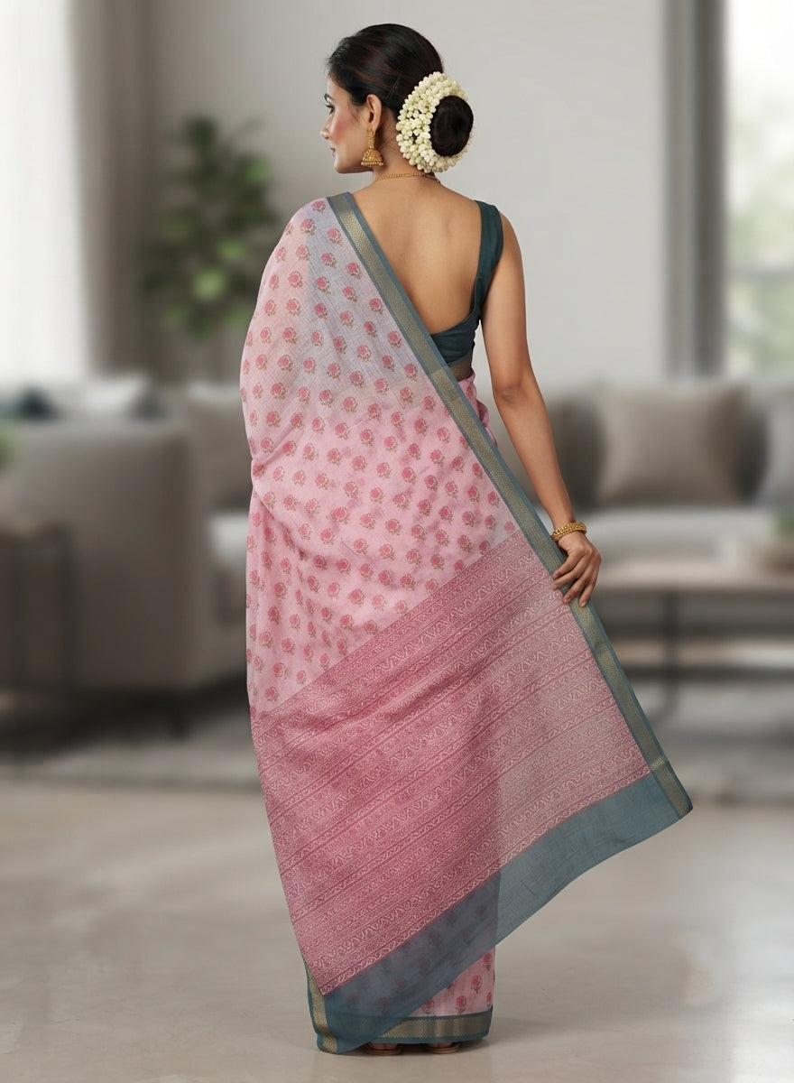 Rose Pink Butta Cotton Saree  Chirala