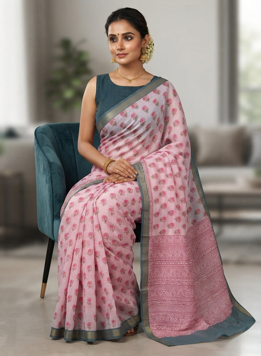 Rose Pink Butta Cotton Saree  Chirala