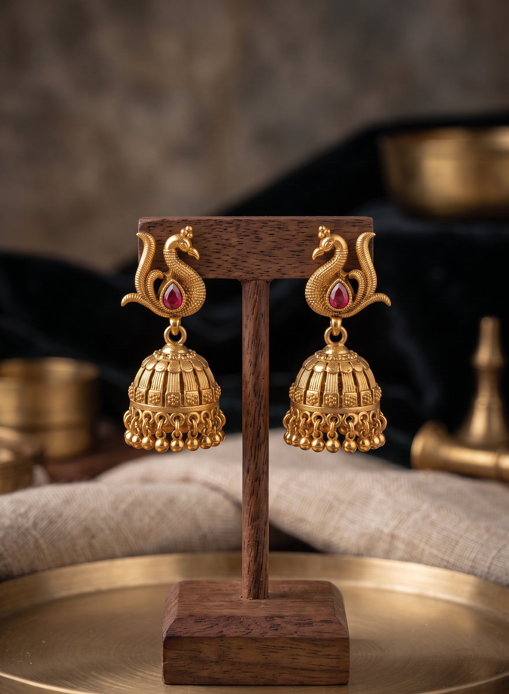 The Mayura Temple Gold Choker & Jhumka Set