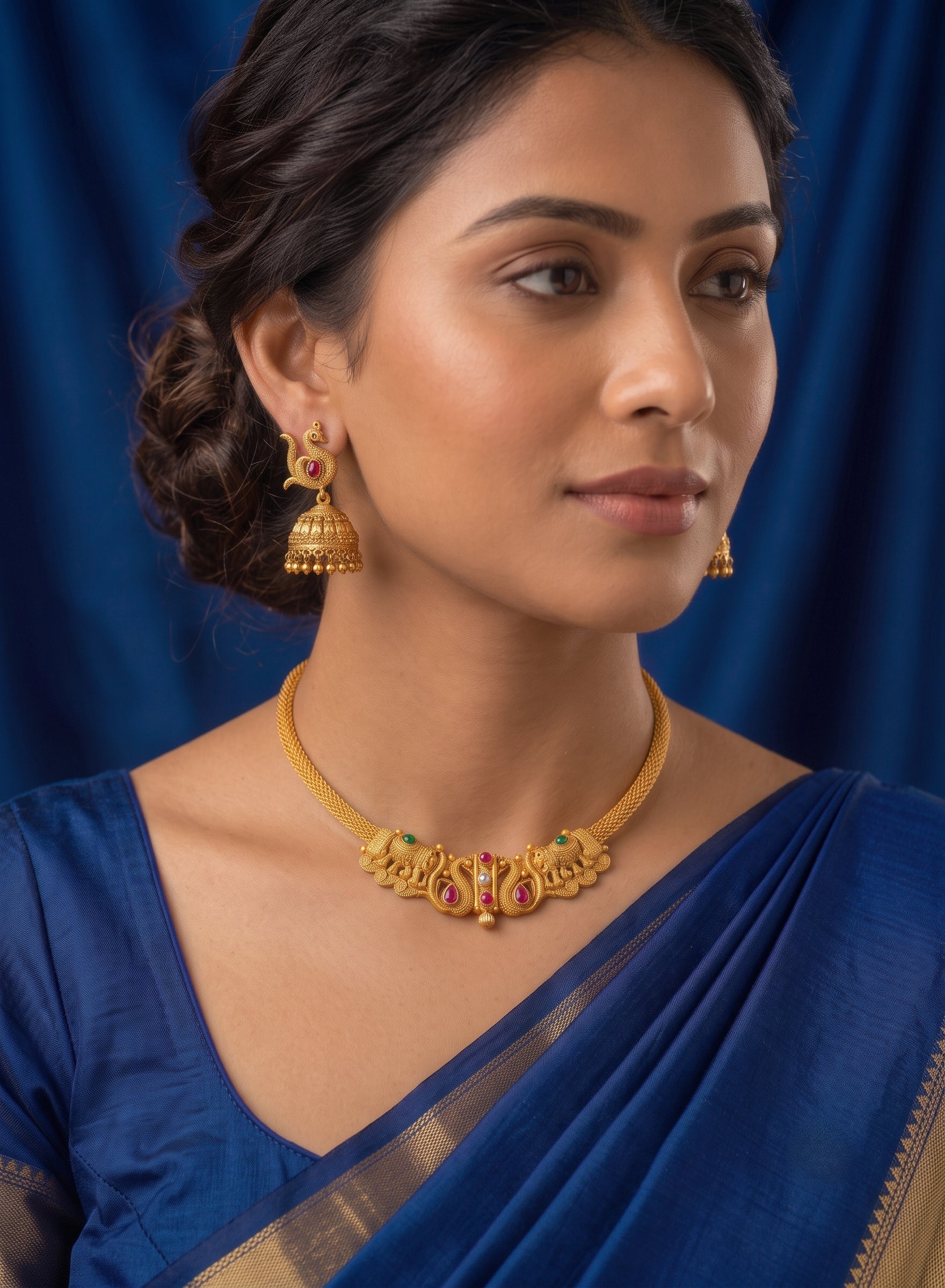 The Mayura Temple Gold Choker & Jhumka Set