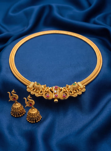 The Mayura Temple Gold Choker & Jhumka Set