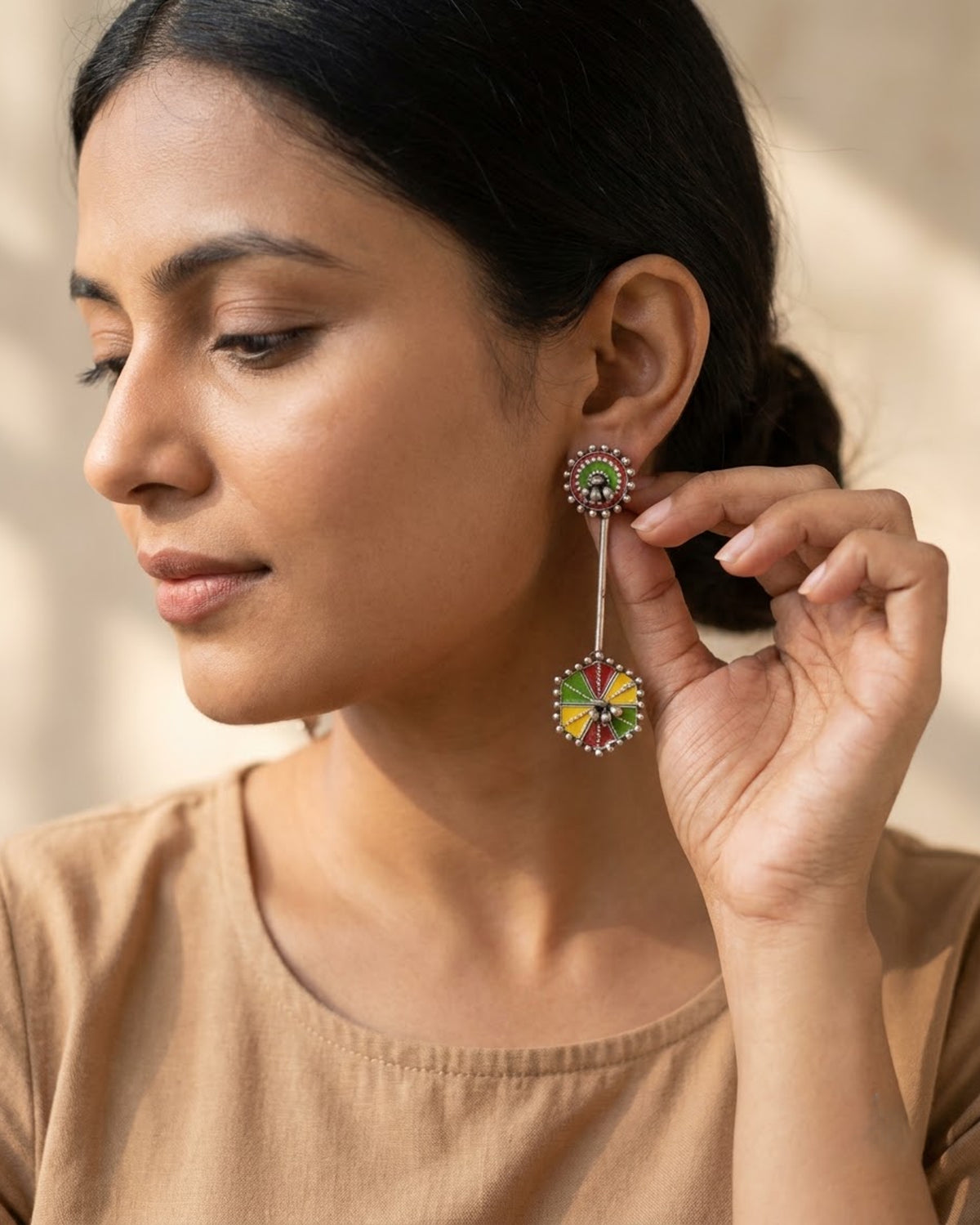 Tirangi Enamel Hexagon Drop Earrings