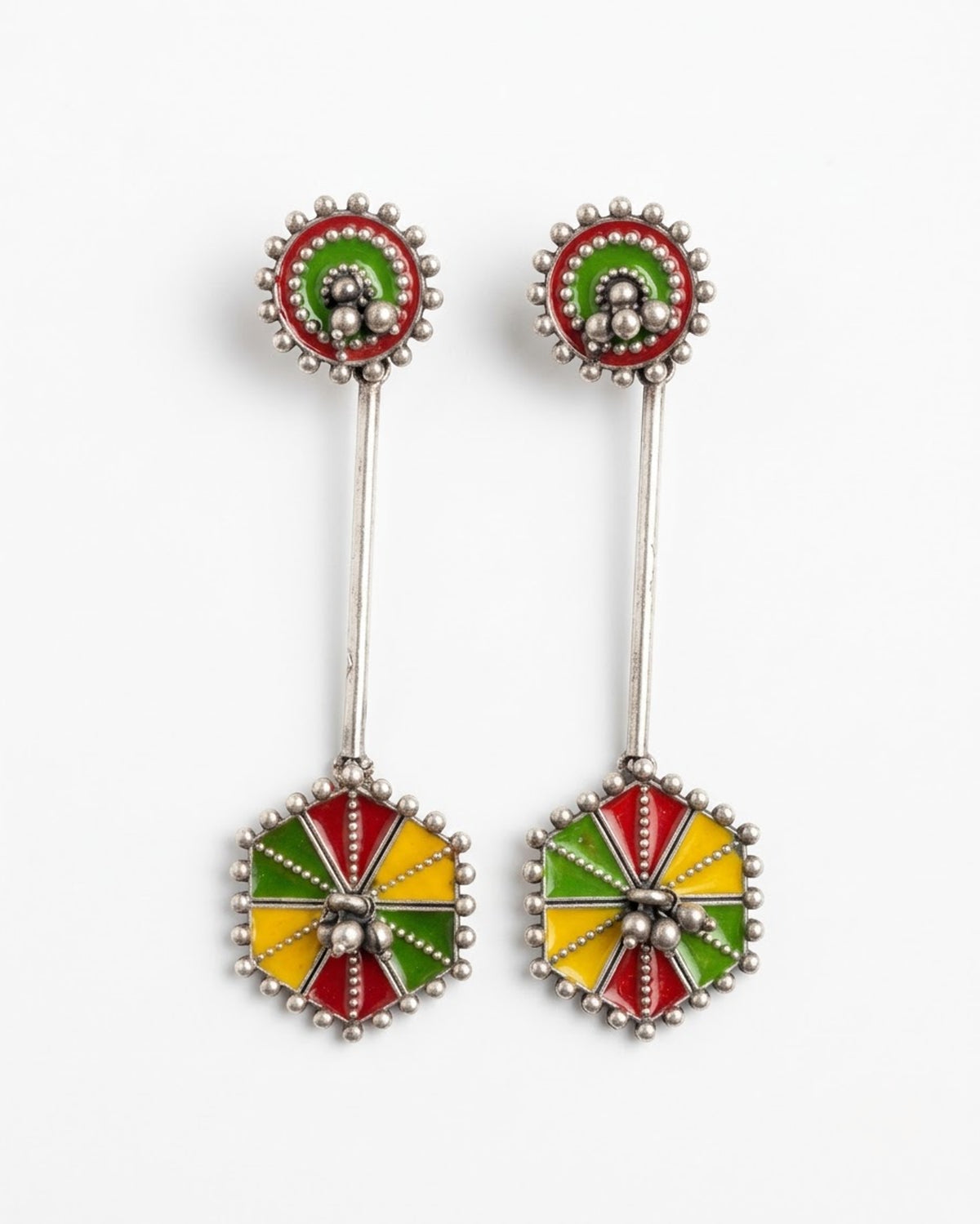 Tirangi Enamel Hexagon Drop Earrings