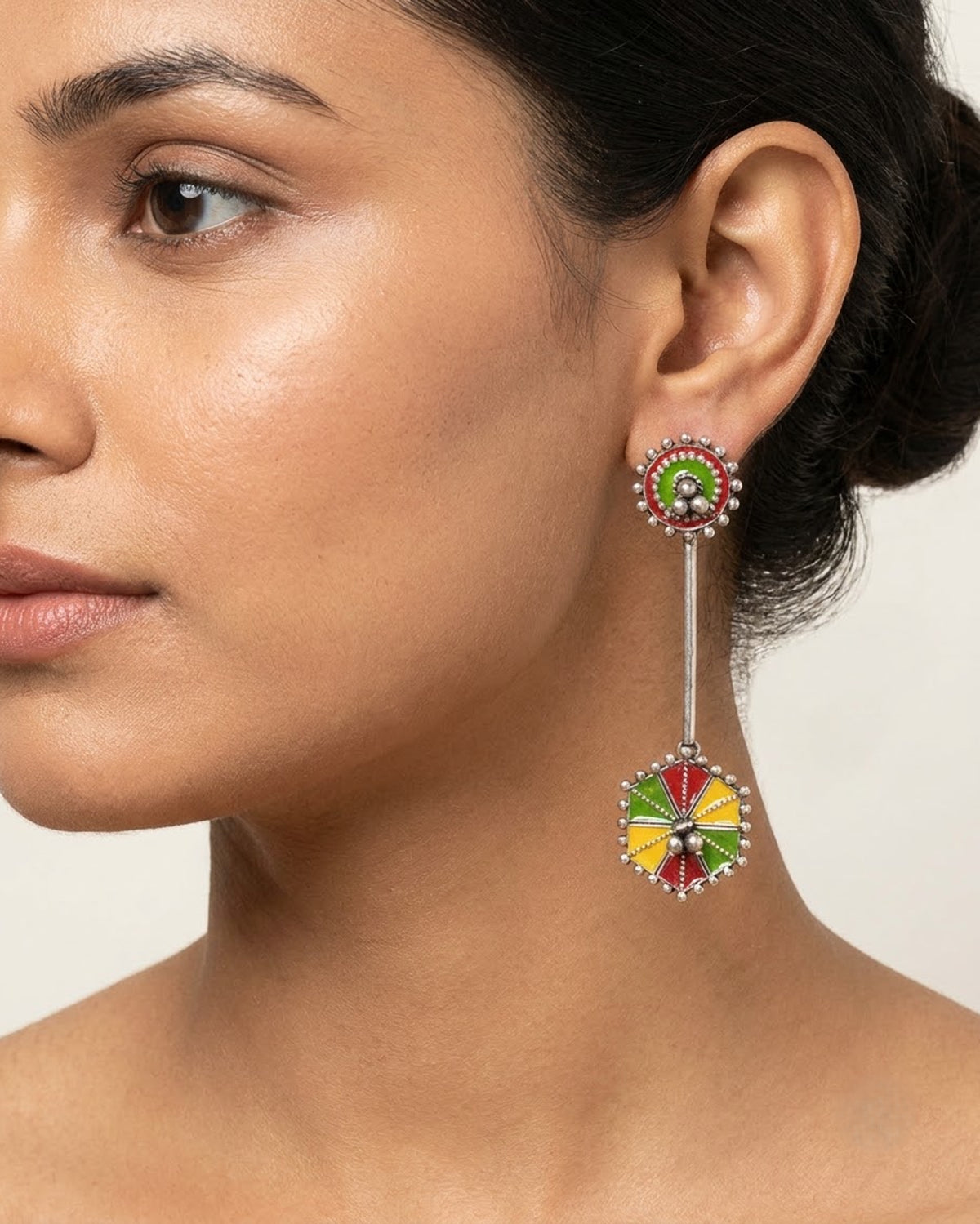 Tirangi Enamel Hexagon Drop Earrings