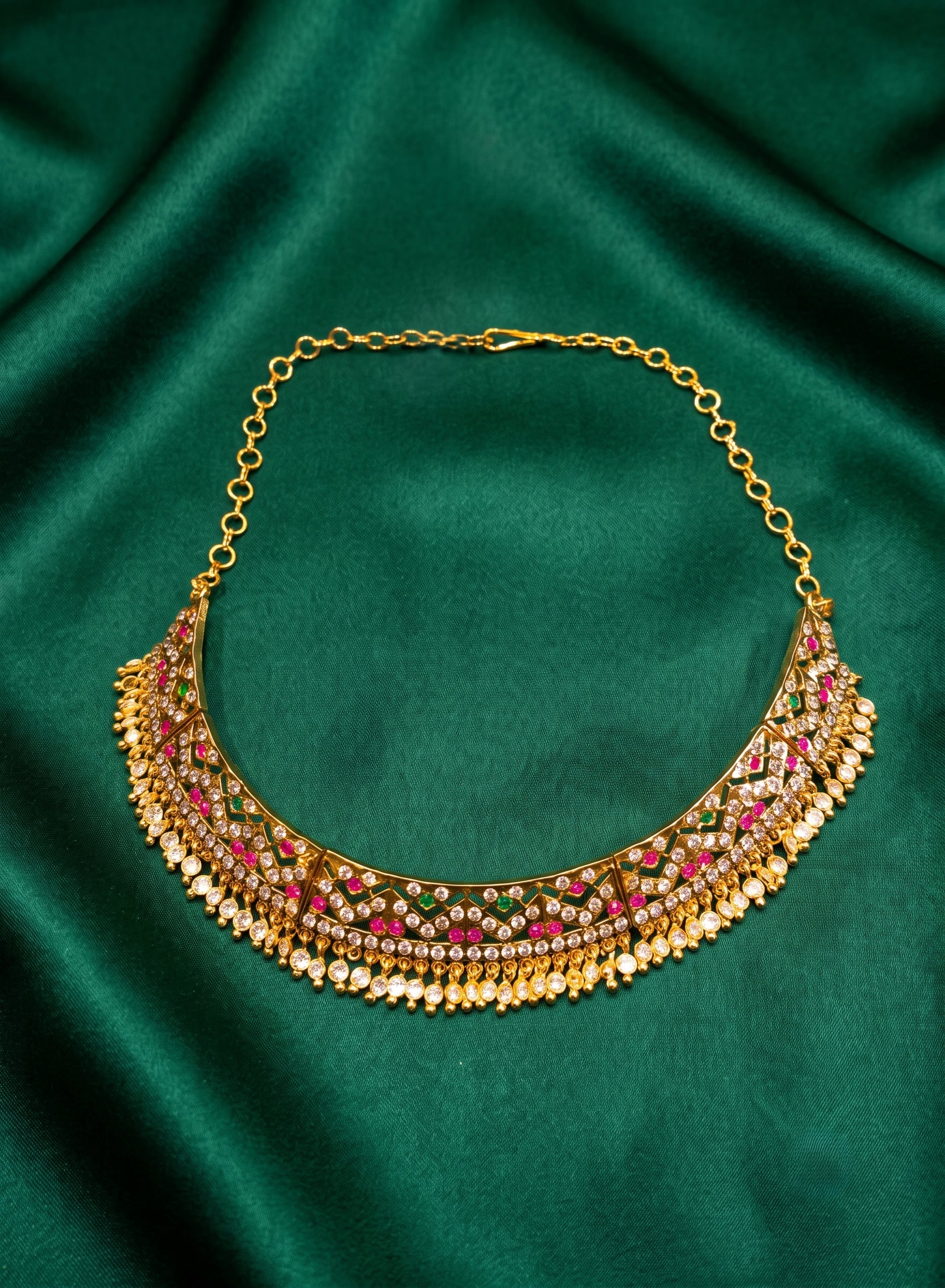 Traditional Gold-Plated CZ &amp; Stone Choker Set