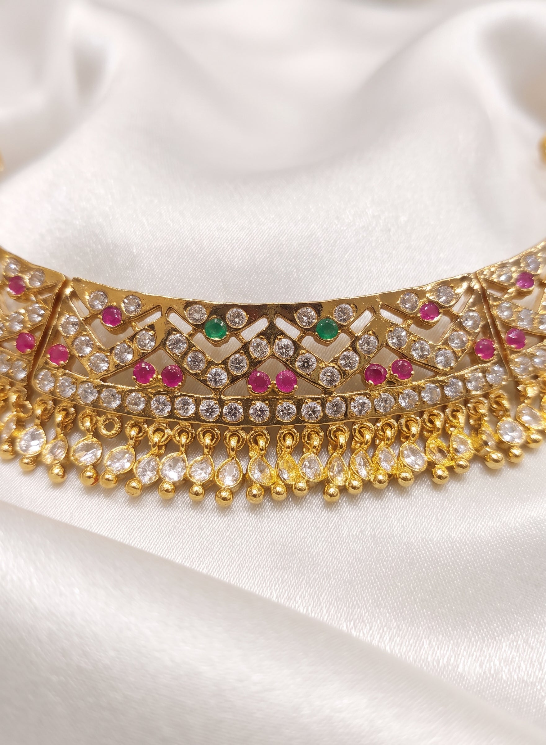 Traditional Gold-Plated CZ &amp; Stone Choker Set