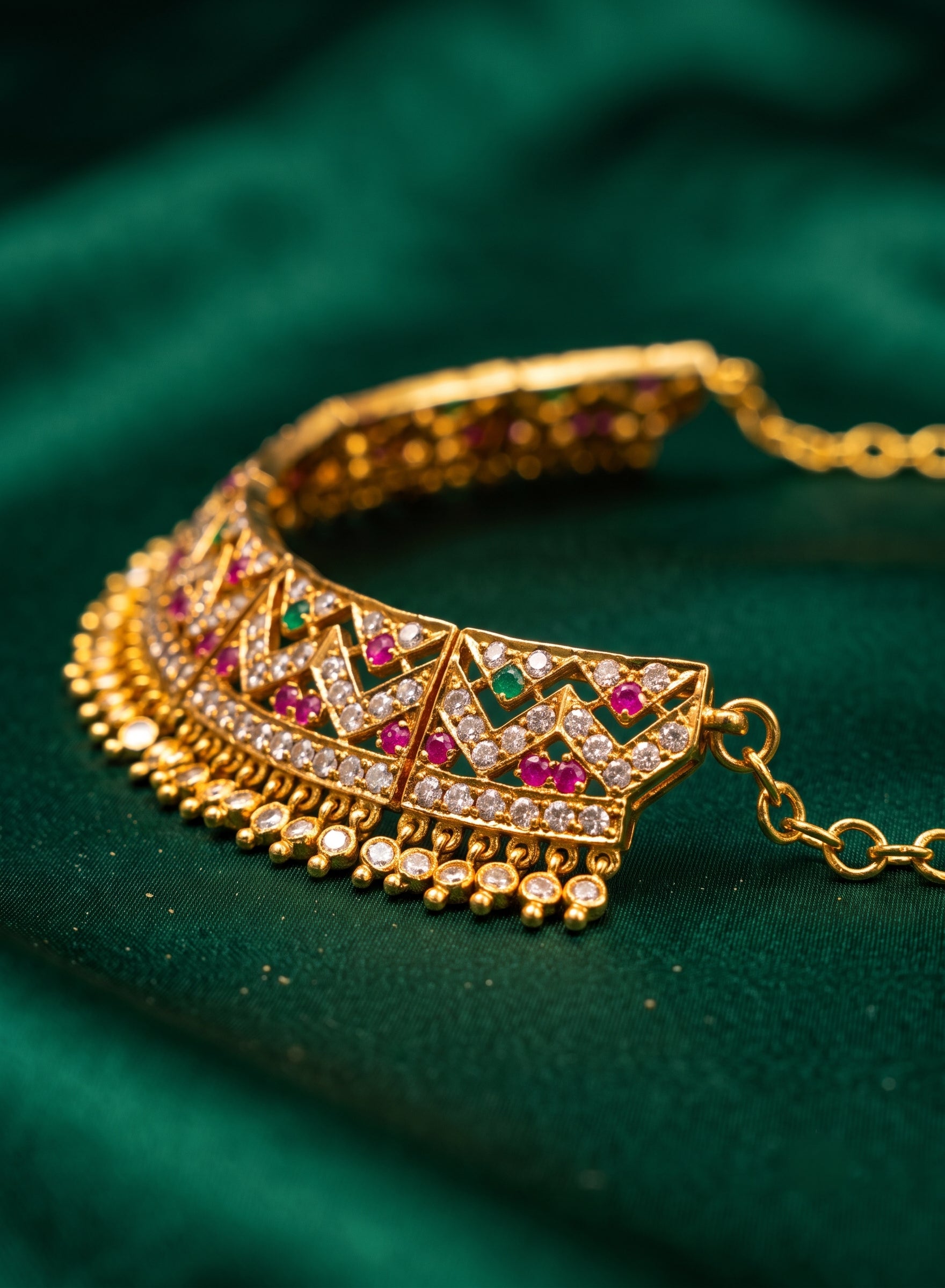 Traditional Gold-Plated CZ &amp; Stone Choker Set