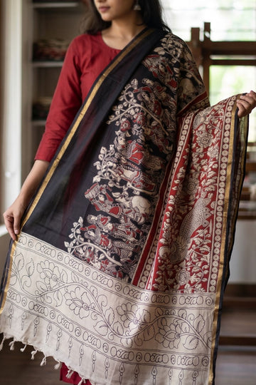 Kalamkari silk chanderi gatha dupatta
