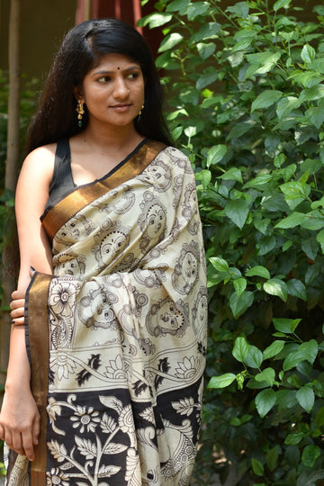 Kalamkari Nizam Border Face Printed Saree - Vadanam