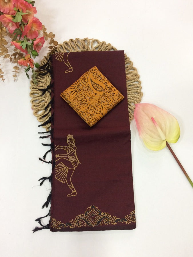 Cotton Mix Block Printed Saree with Contrast Additional Blouse Piece