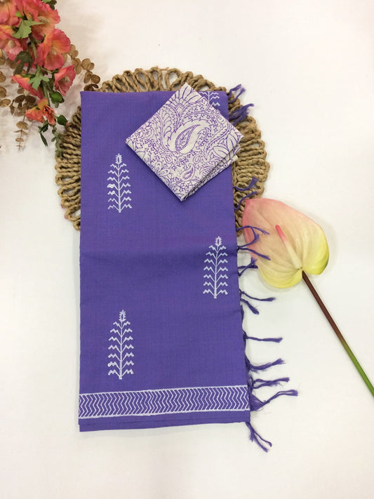 Cotton Mix Block Printed Saree with Contrast Additional Blouse Piece