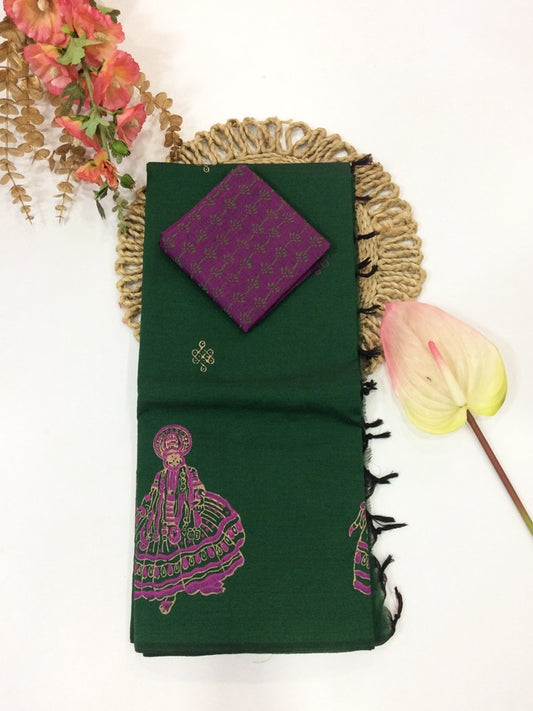 Cotton Mix Block Printed Saree with Contrast Additional Blouse Piece