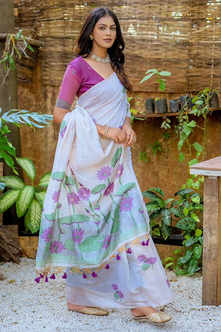 Semi Muga Silk Saree - Purple Lotus