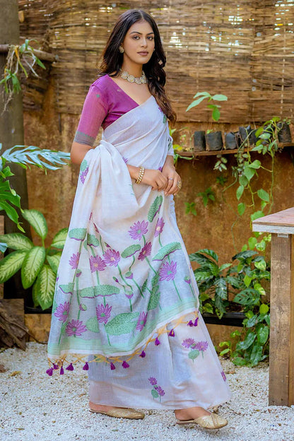 Semi Muga Silk Saree - Purple Lotus