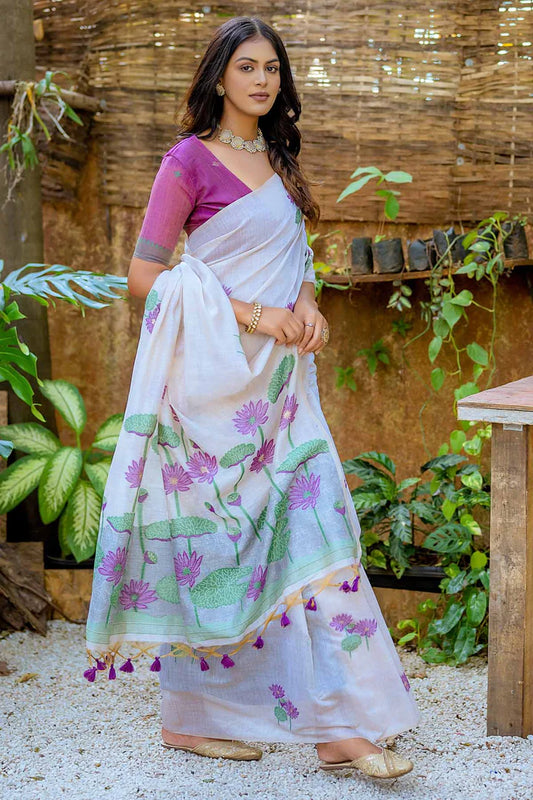 Semi Muga Silk Saree - Purple Lotus