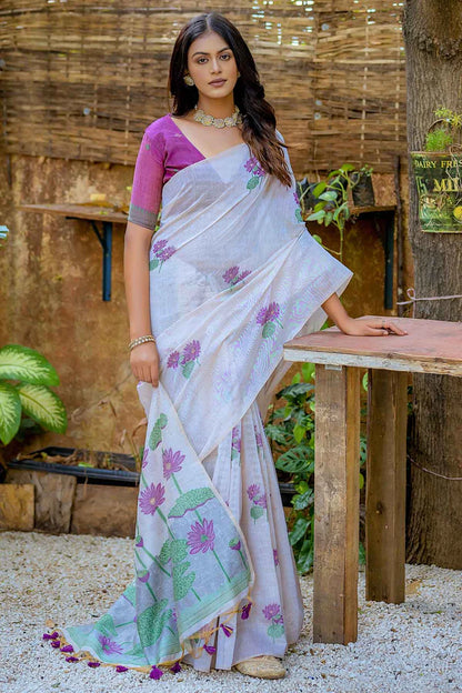 Semi Muga Silk Saree - Purple Lotus