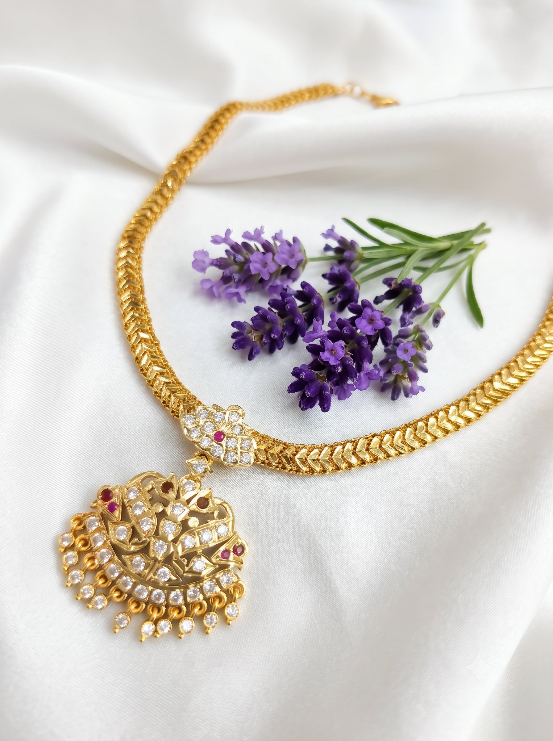 Heritage Peacock and Gemstone Attigai Necklace