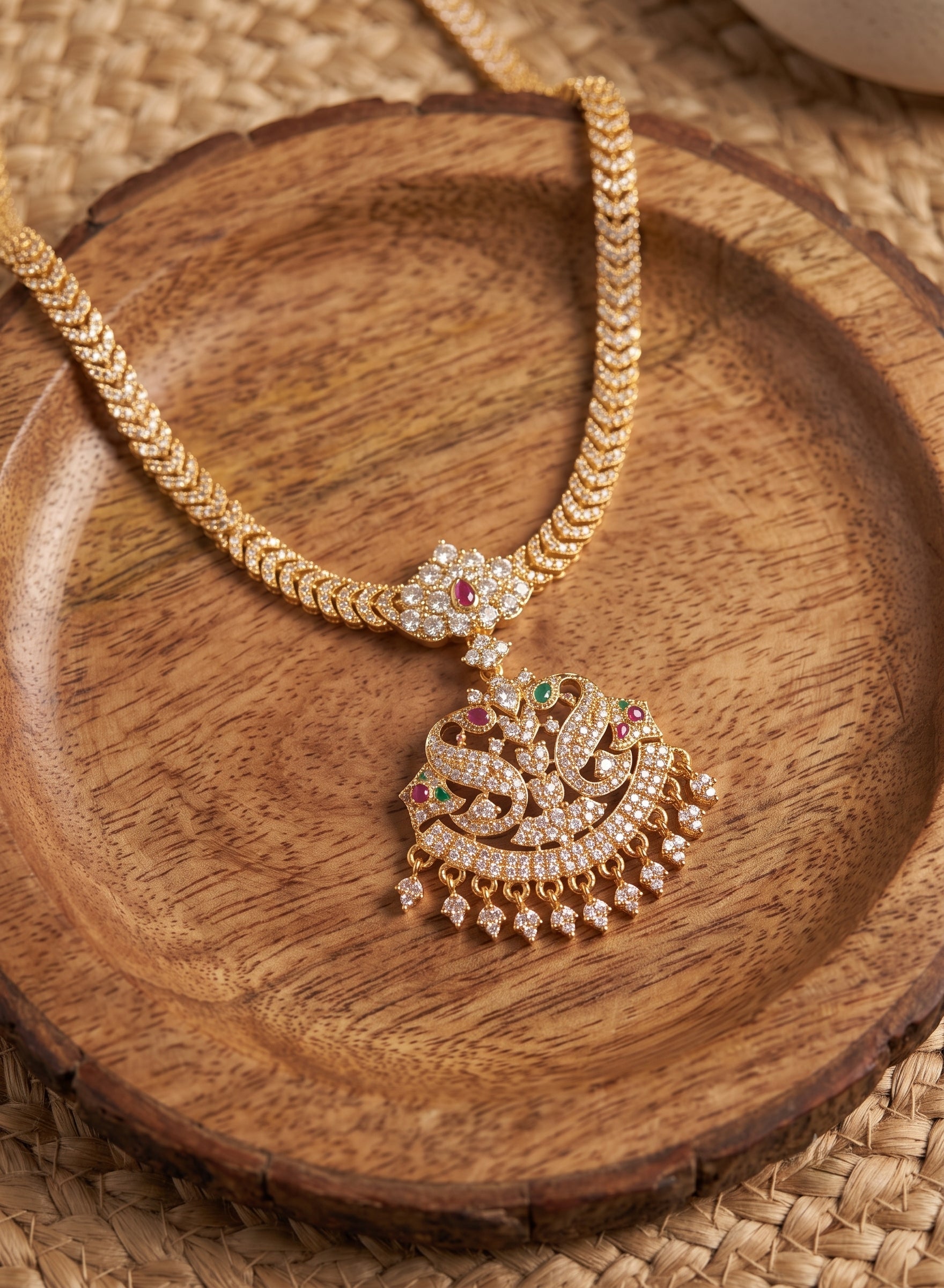 Heritage Peacock and Gemstone Attigai Necklace