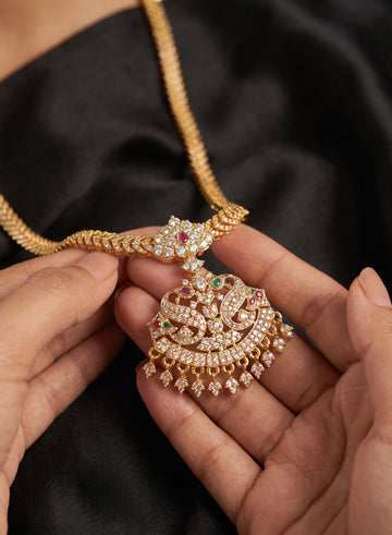 Heritage Peacock and Gemstone Attigai Necklace