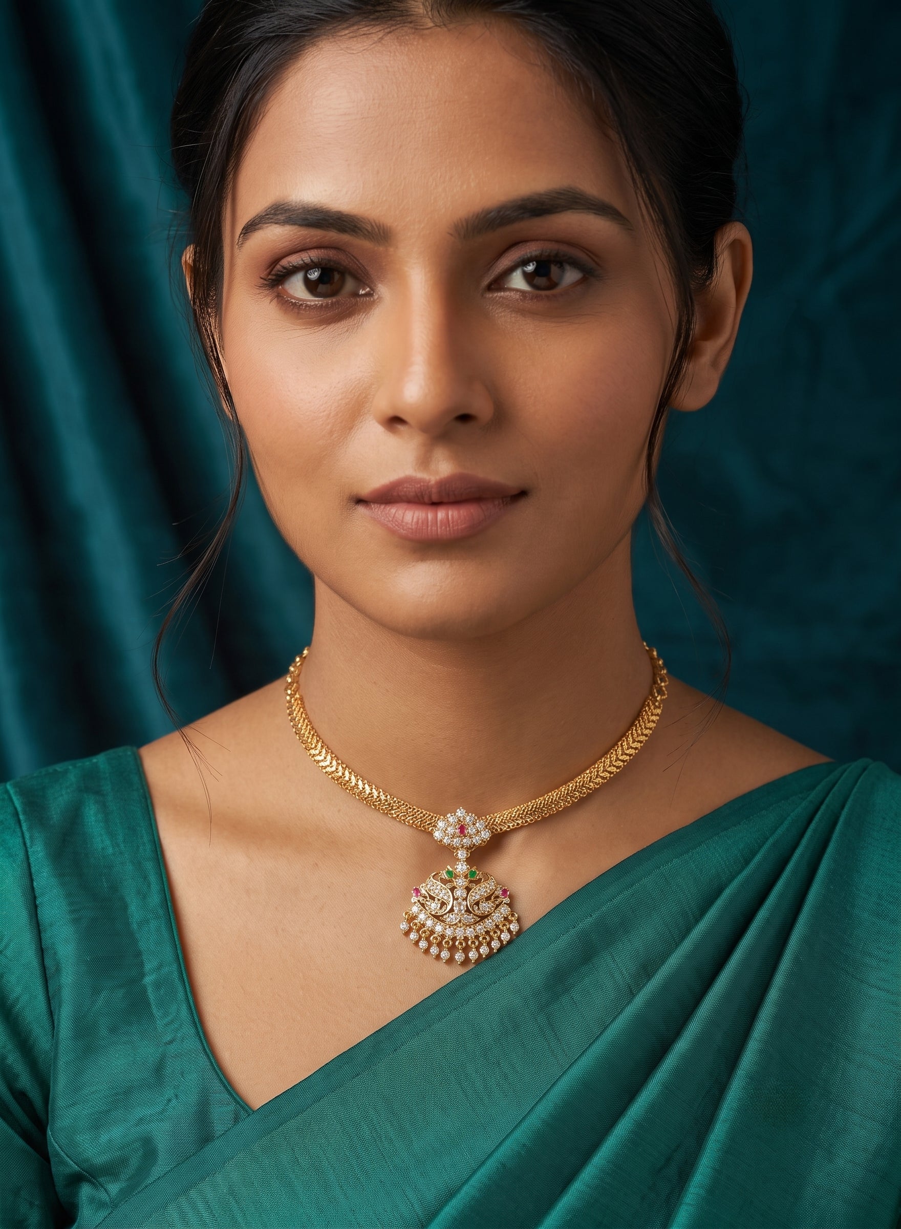 Vintage Emerald and CZ Attigai Necklace
