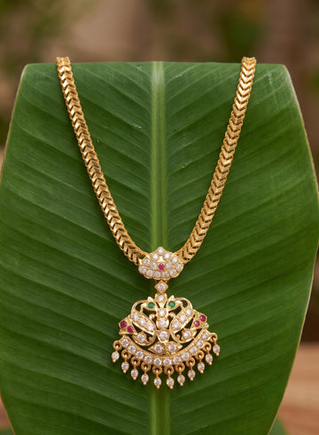 Vintage Emerald and CZ Attigai Necklace