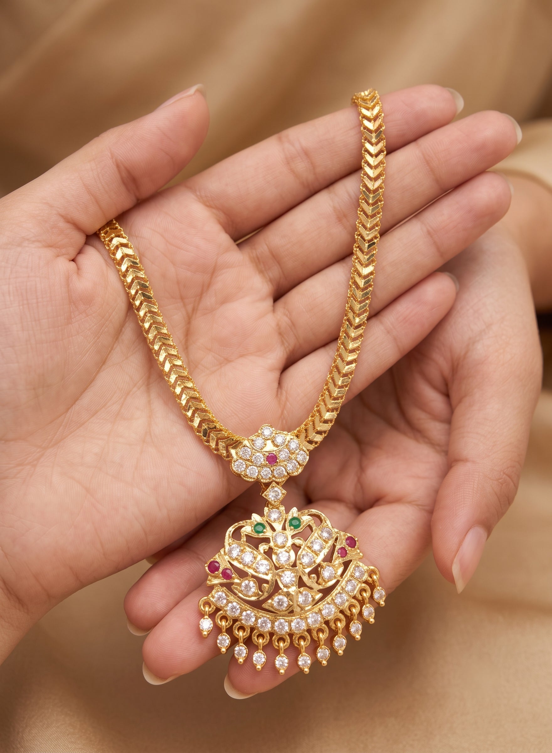Vintage Emerald and CZ Attigai Necklace