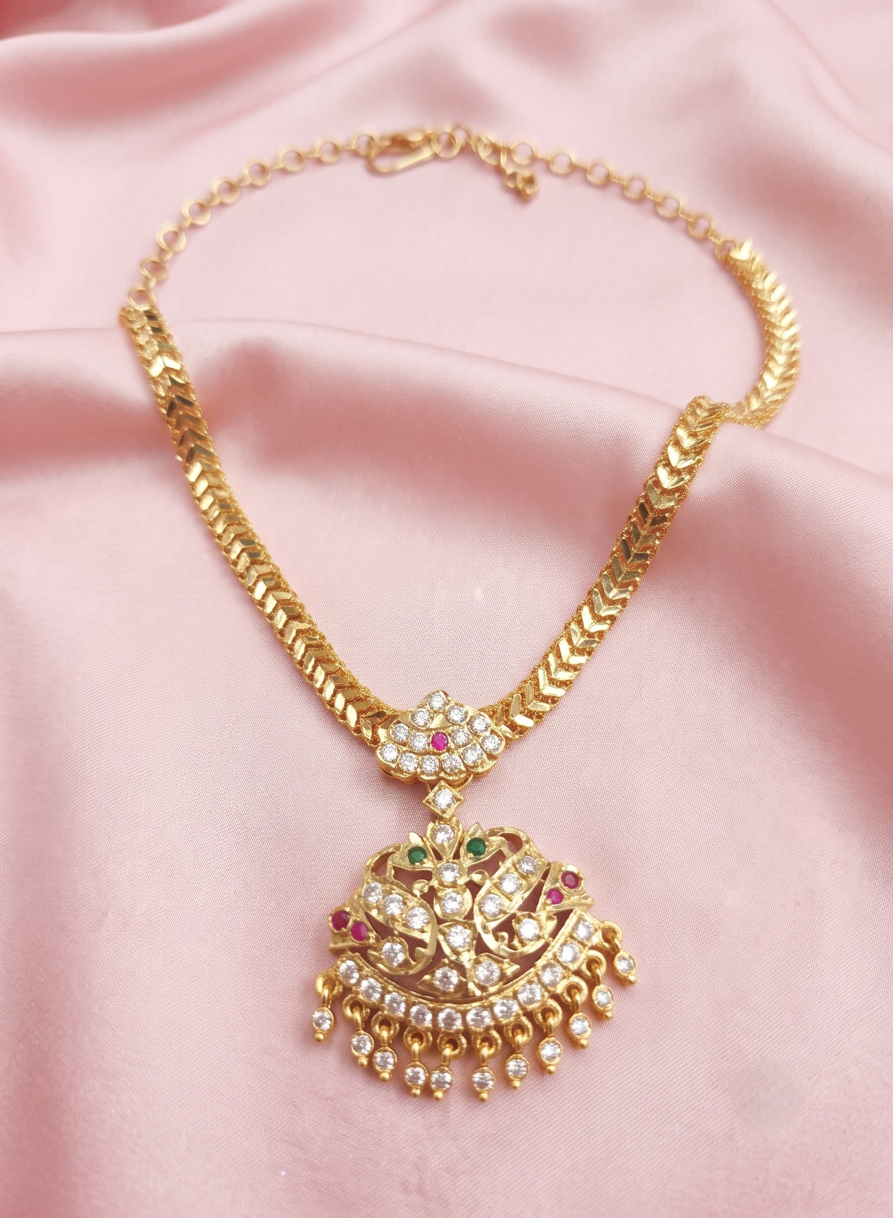 Vintage Emerald and CZ Attigai Necklace