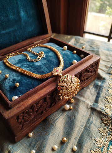 Heritage Peacock &amp; Gemstone Attigai Necklace