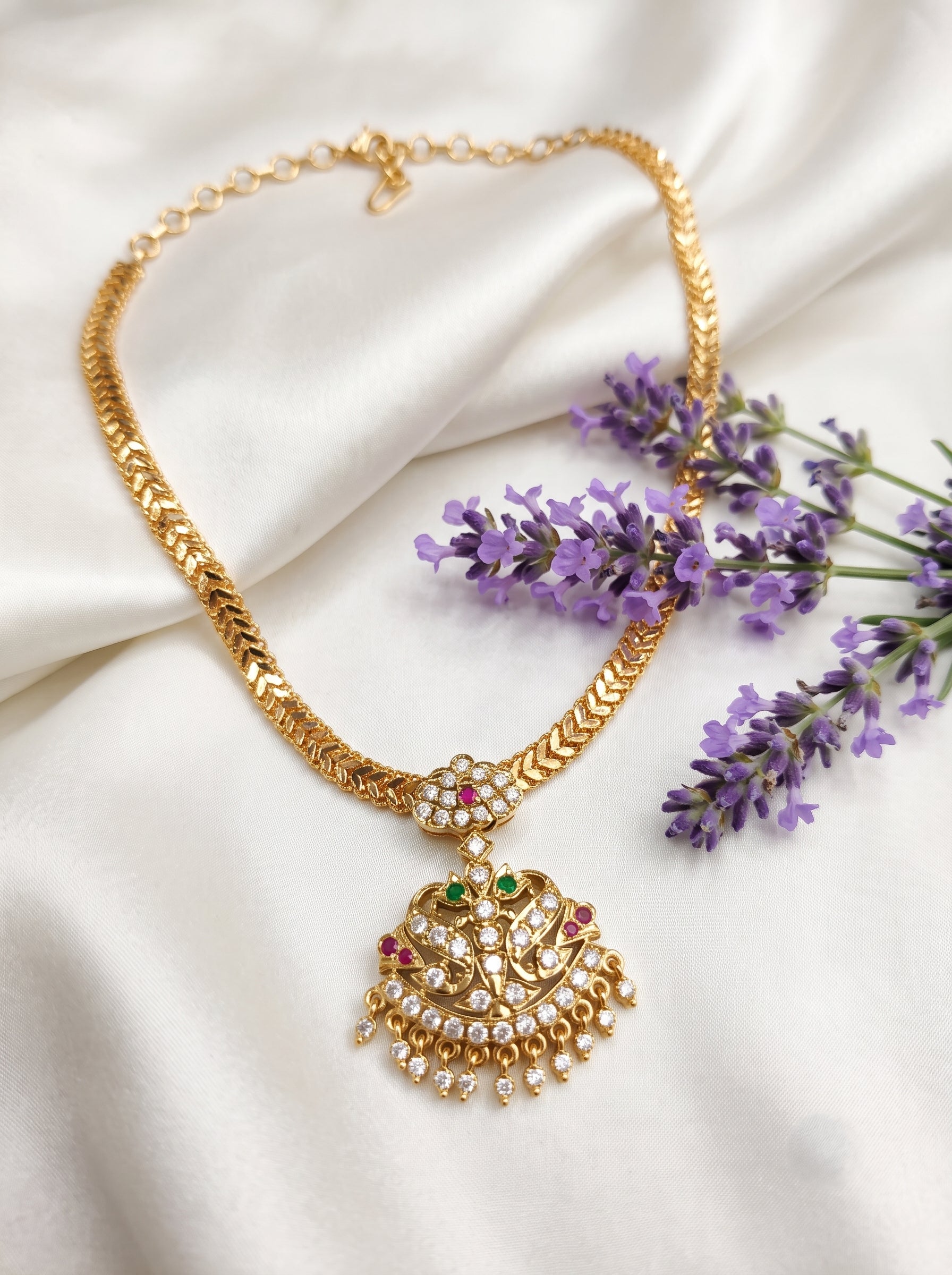 Heritage Peacock &amp; Gemstone Attigai Necklace