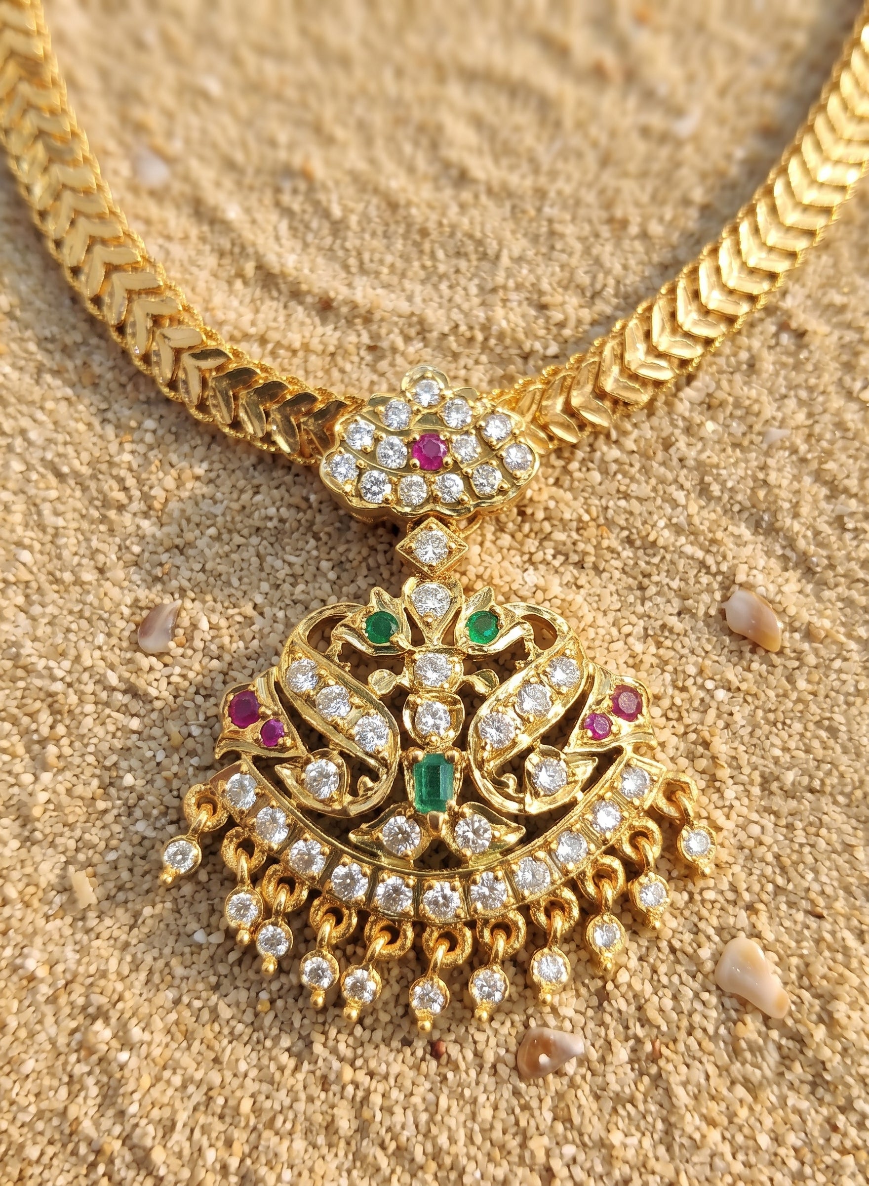 Heritage Peacock &amp; Gemstone Attigai Necklace