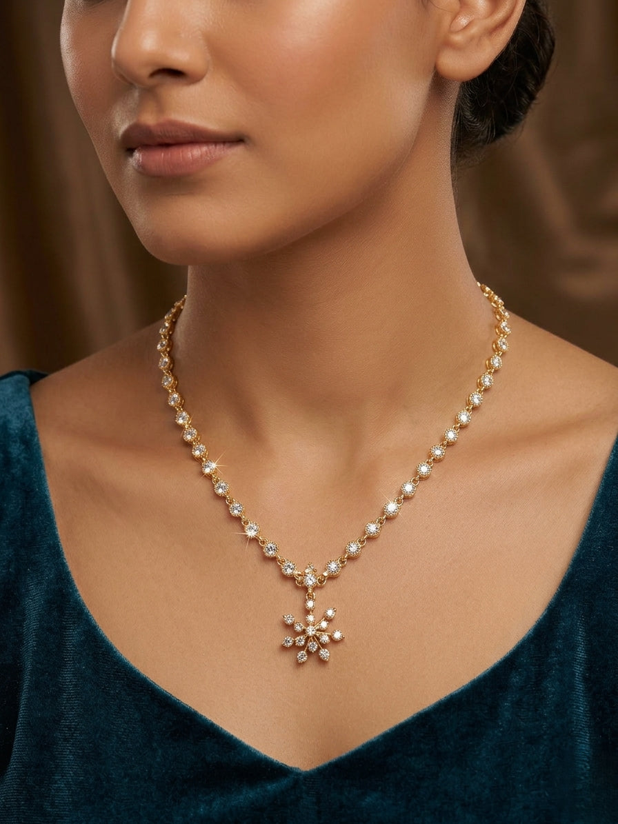 panchaloham snow flake pendent AD necklace