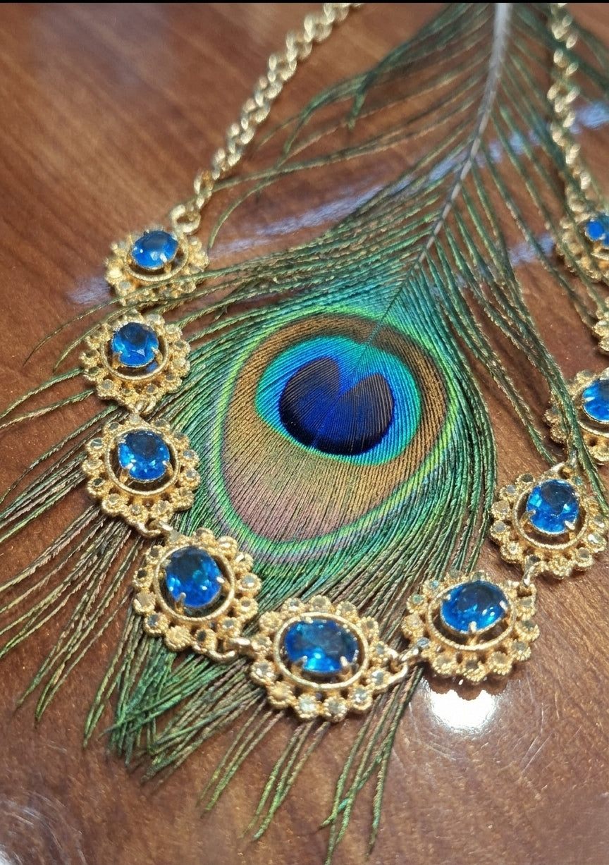 Vintage style panchaloham big stud necklace - Krishna Blue