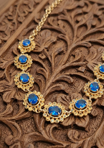 Vintage style panchaloham big stud necklace - Krishna Blue