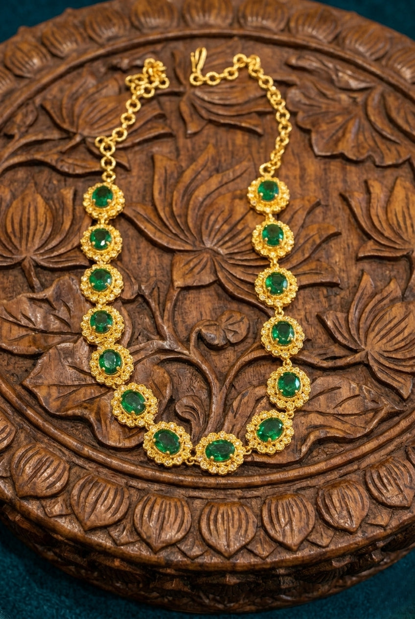 Vintage style panchaloham green big stud Necklace