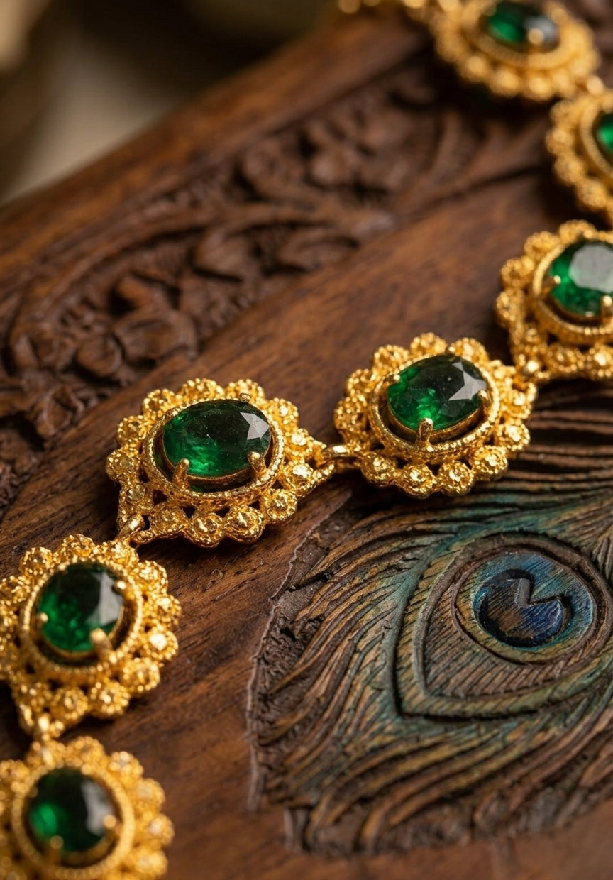 Vintage style panchaloham green big stud Necklace