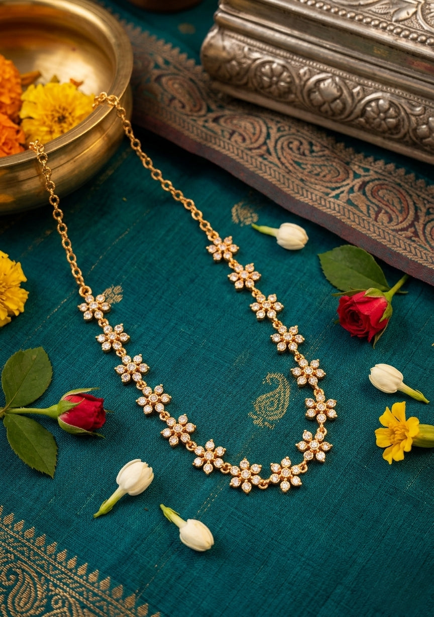 Vintage style white flower panchaloham Necklace