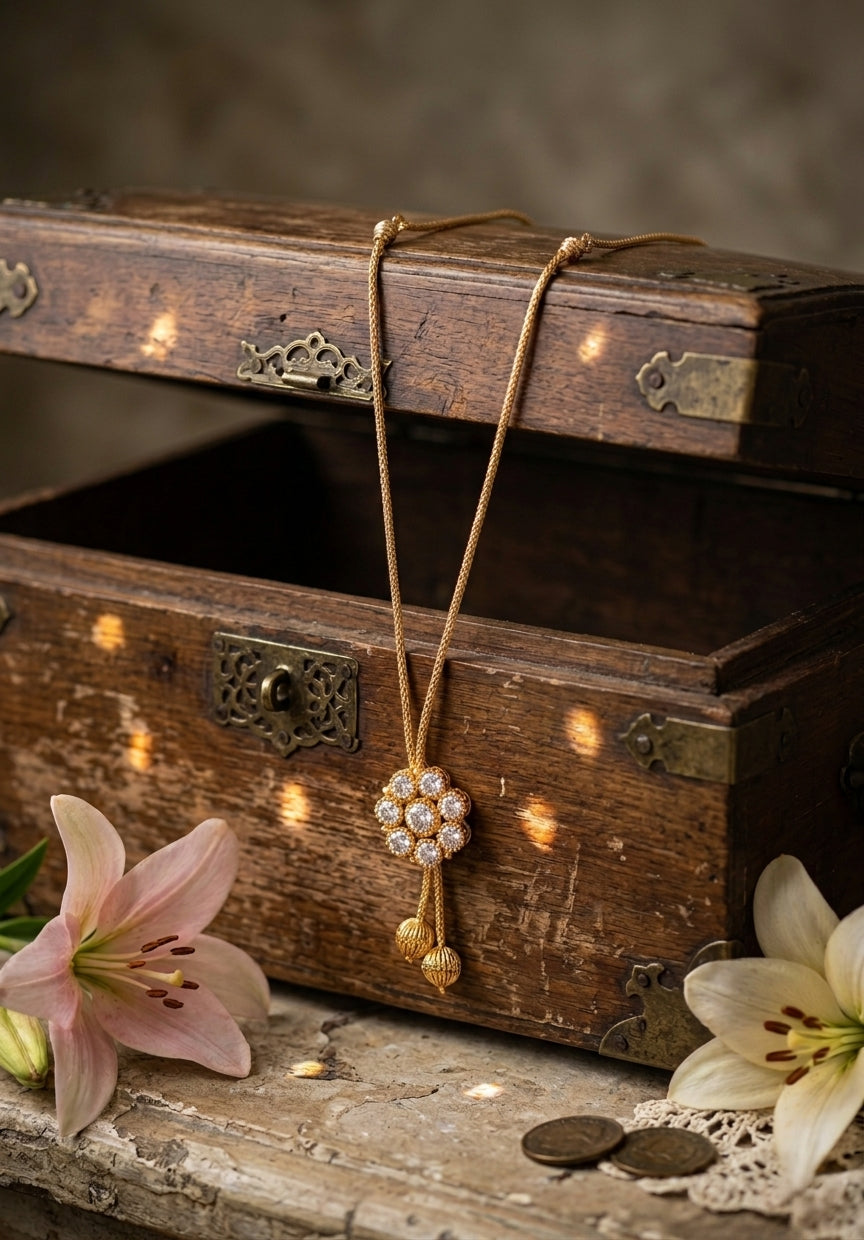 Vintage style panchaloham Necklace - flower bunch pendent