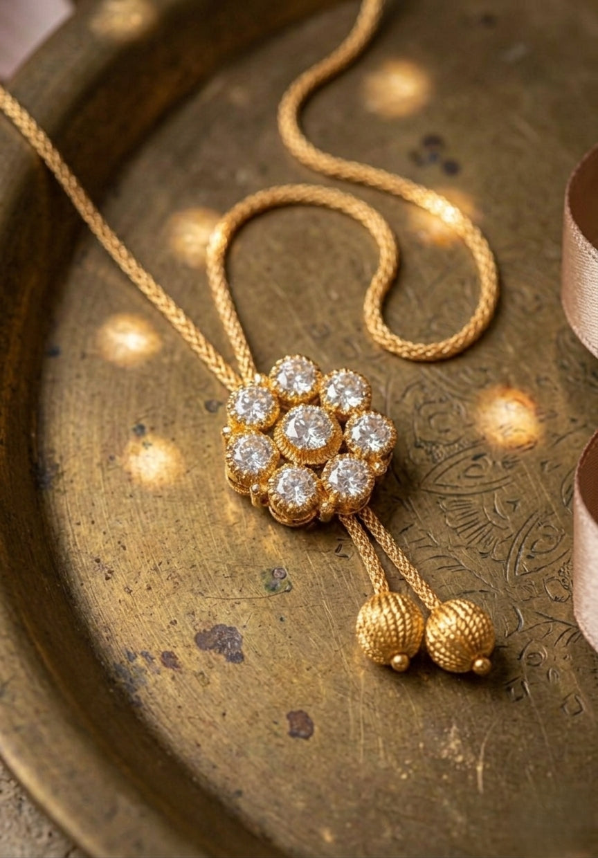 Vintage style panchaloham Necklace - flower bunch pendent