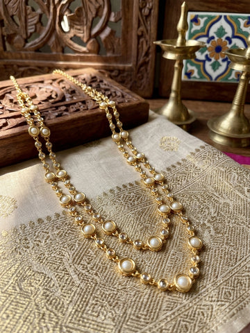 Vintage style dual line pearl panchaloham Necklace