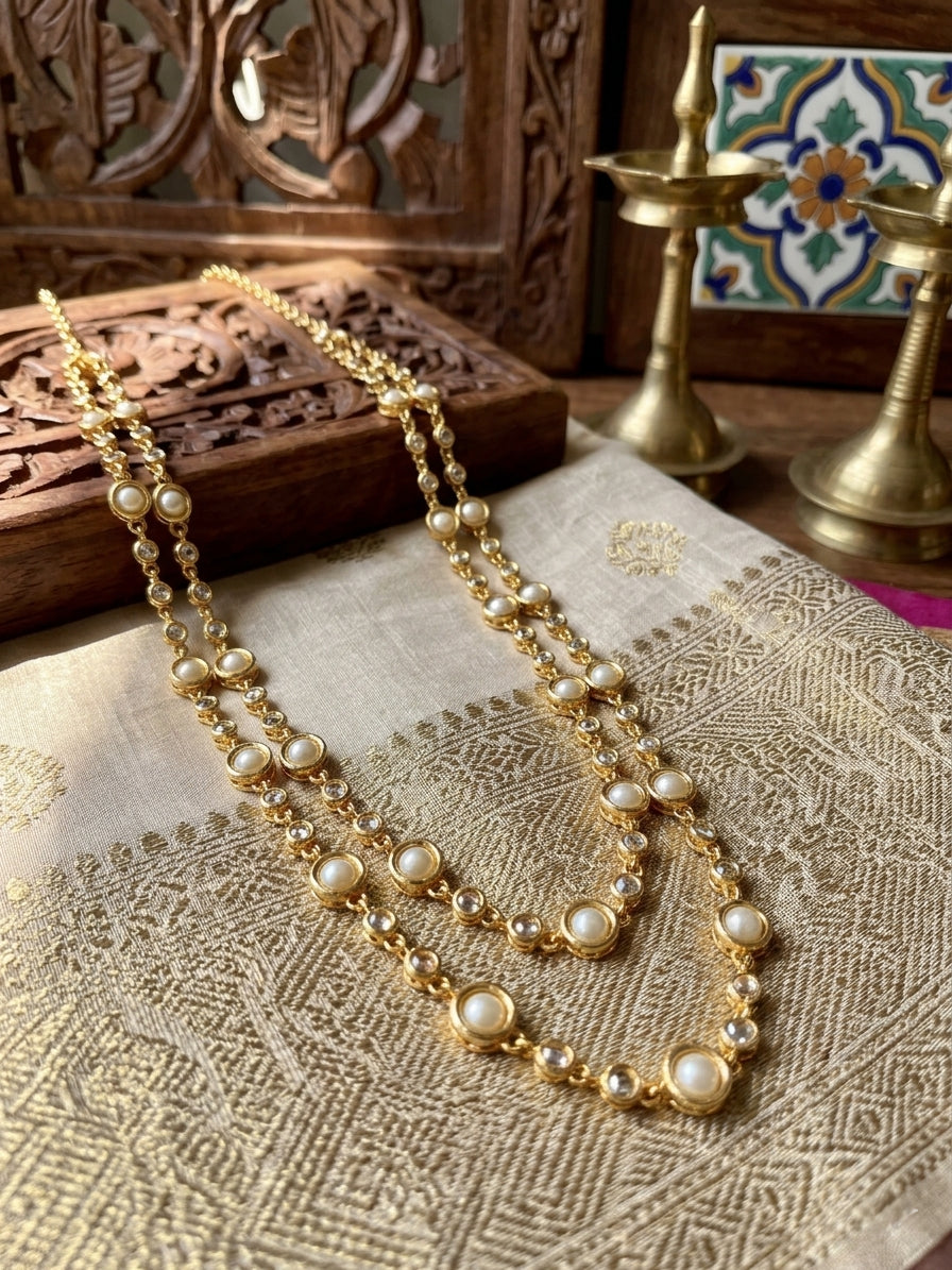 Vintage style dual line pearl panchaloham Necklace