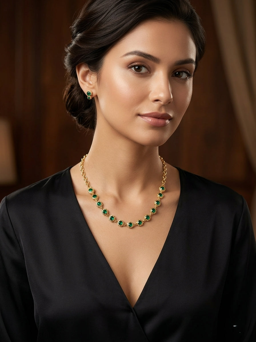 Vintage style panchaloham green stud Necklace