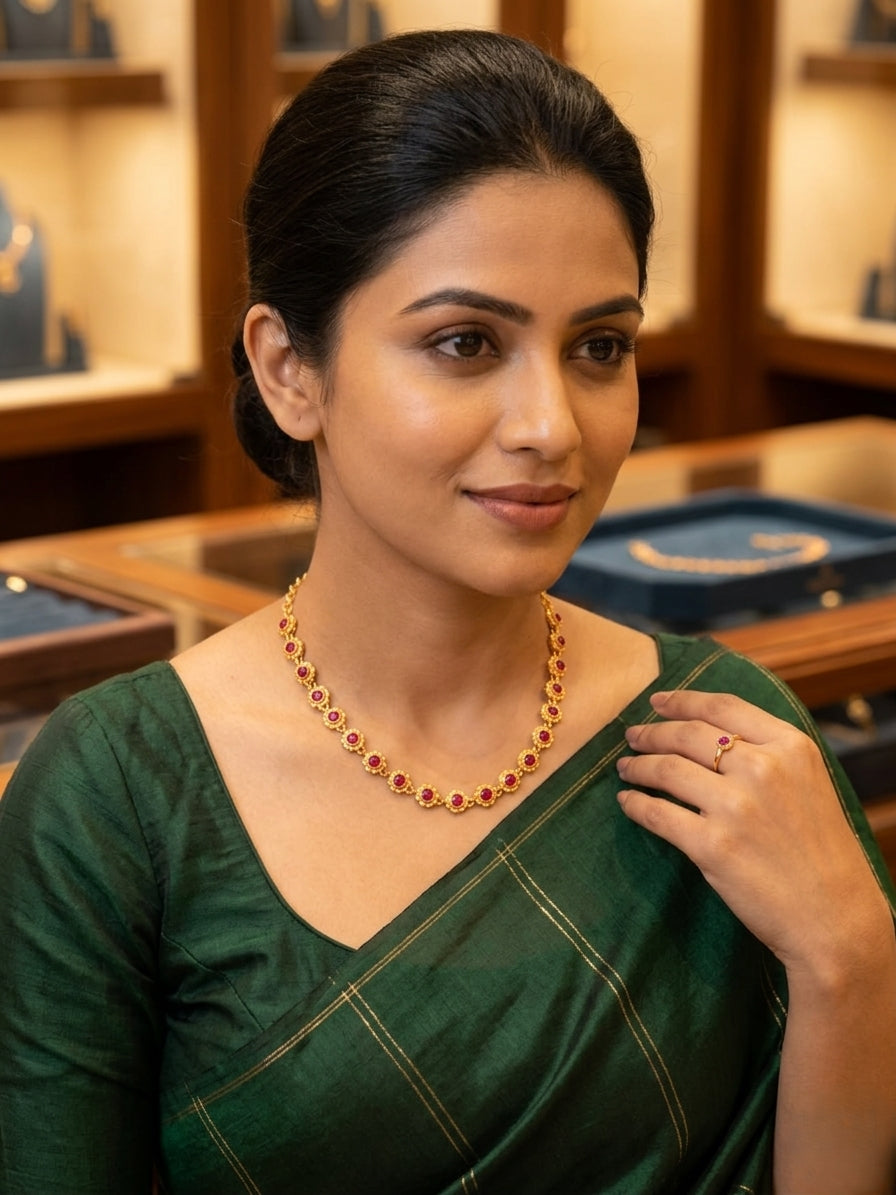 Vintage style panchaloham stud necklace - Red