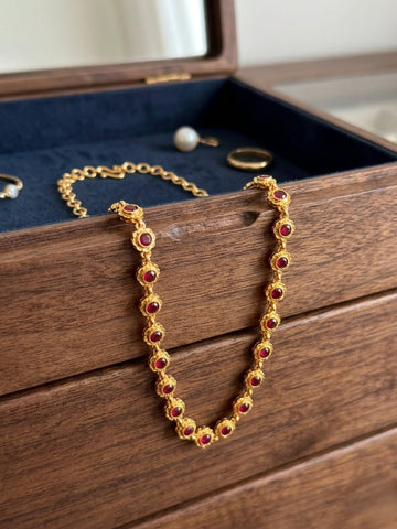 Vintage style panchaloham stud necklace - Red