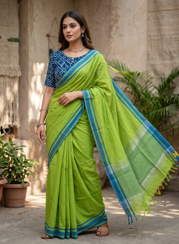Chirala Powerloom cotton saree with Ready to wear Blouse - Combo