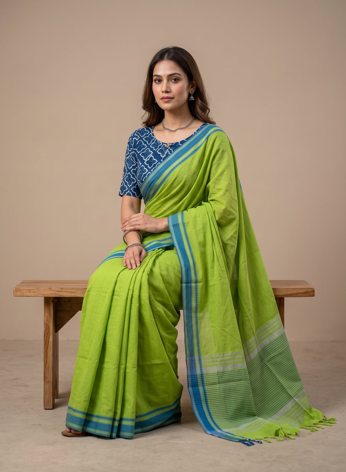 Chirala Powerloom cotton saree with Ready to wear Blouse - Combo