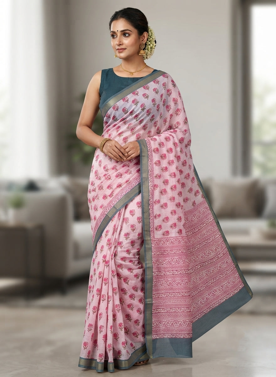 Rose Pink Butta Cotton Saree  Chirala