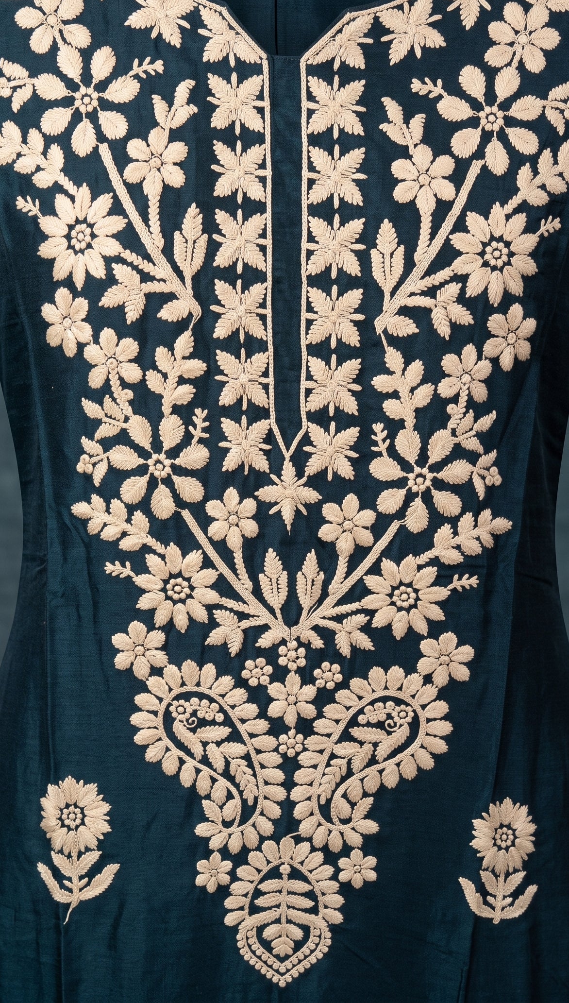 Teal Blue Cotton Suit with Chikankari work-set of 3
