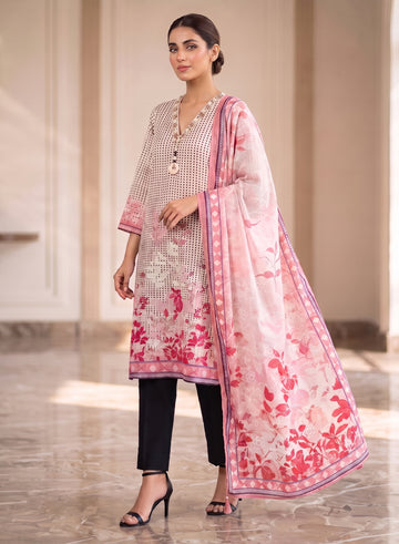 Checks Pattern Viscose Cotton Suit with Embroidery work-set of 3