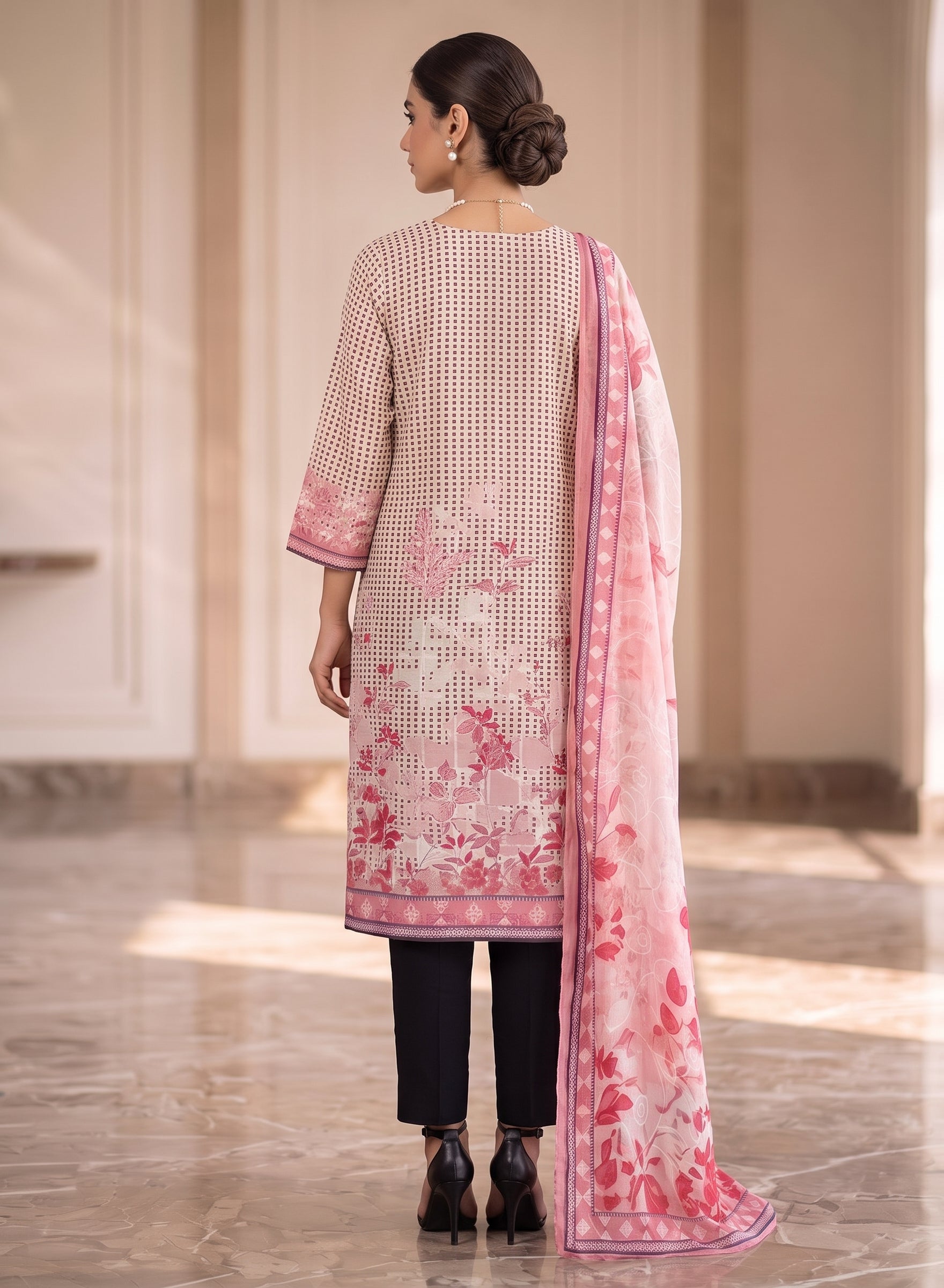 Checks Pattern Viscose Cotton Suit with Embroidery work-set of 3