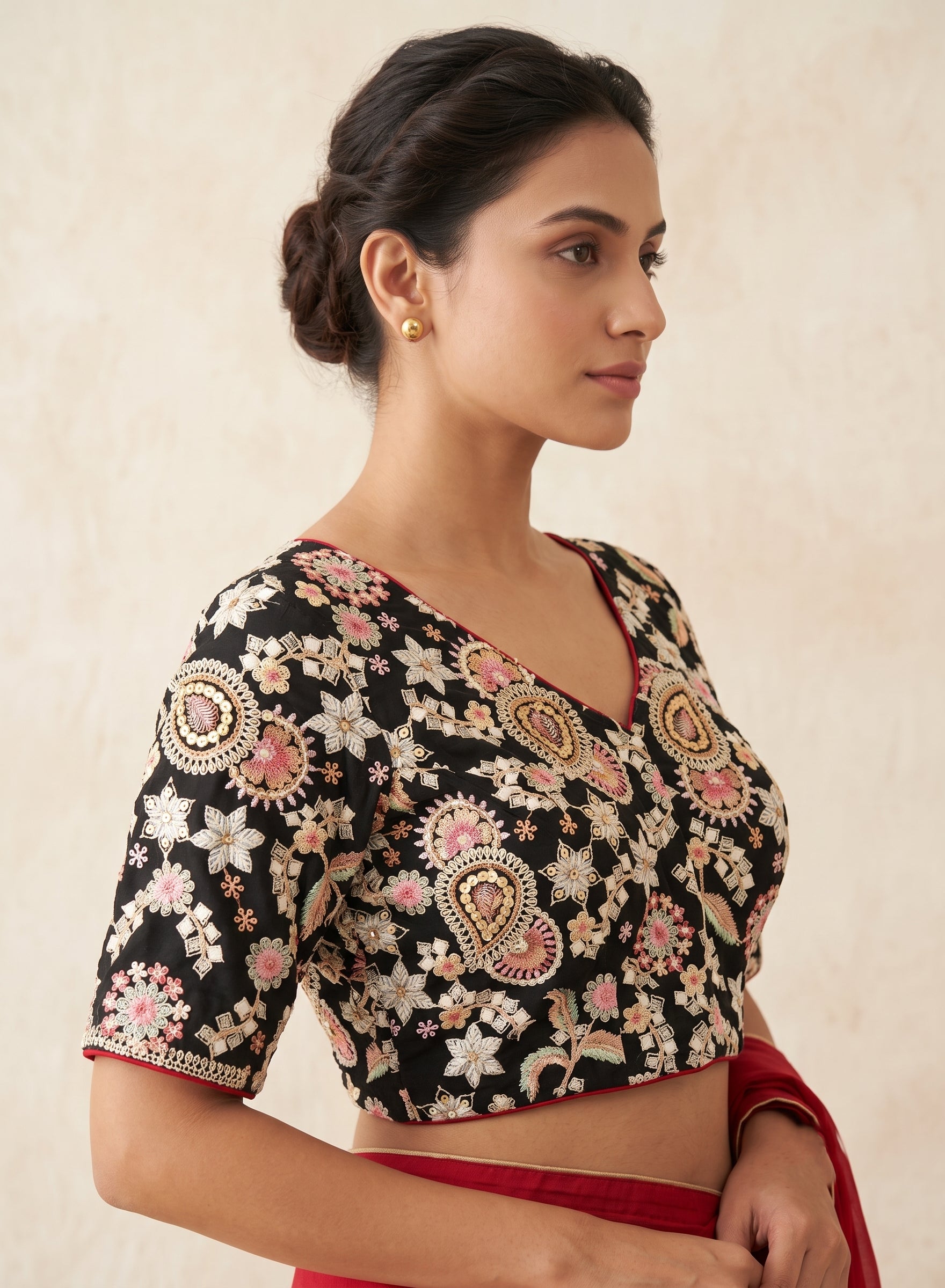 Black Silk Thread & Chip Work Embroidery Blouse